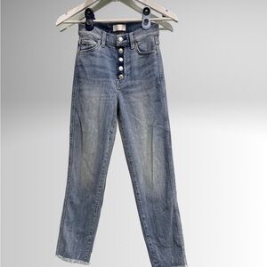 7 For All Mankind Women's High Rise Blue Jeans with Button Accents